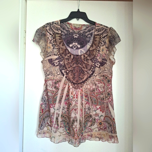 Cute copper embellished print blouse - Picture 1 of 3